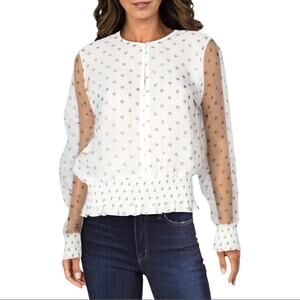 Bar III Polka Dot Snow Globe Sheer Blouson Top